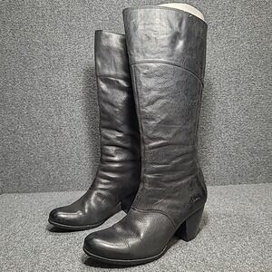 Boc Born Women's  Black Leather Zip High Heel Knee High Pull On Boots Sz 9.5